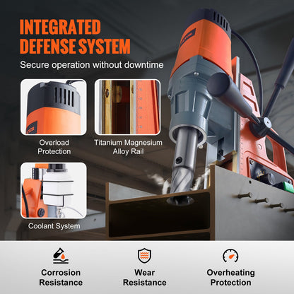 Magnetic Drill, 1550W 2" Boring Diameter, 2922lbf/13000N 500 RPM Portable Electric Mag Drill Press with Variable Speed, Drilling Machine for any Surface Home Improvement Industry Railway