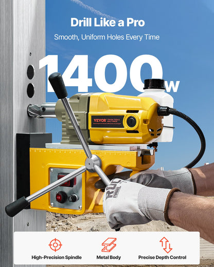 Magnetbohrmaschine, 1400 W, 2810 lbf, Magnetbohrmaschine, 1,6 Zoll Bohrdurchmesser, 11 Bits