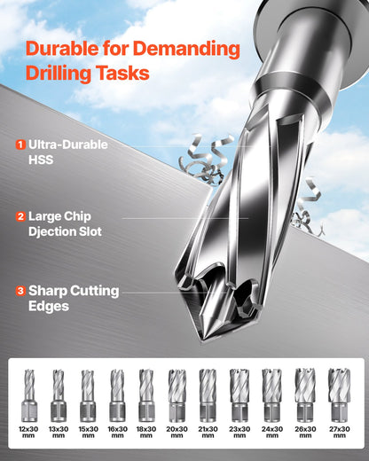 Magnetbohrmaschine, 1400 W, 2810 lbf, Magnetbohrmaschine, 1,6 Zoll Bohrdurchmesser, 11 Bits