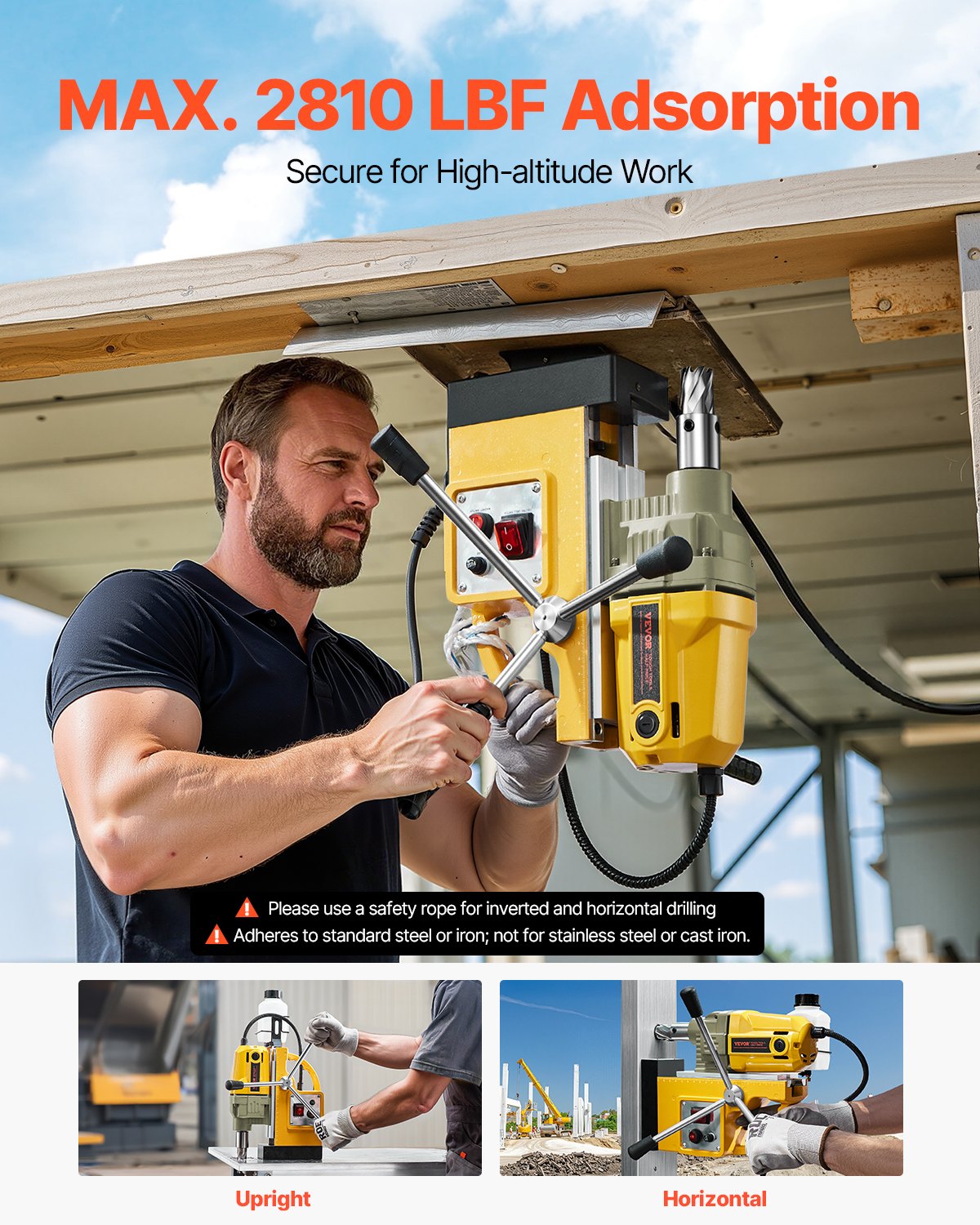 Magnetbohrmaschine, 1400 W, 2810 lbf, Magnetbohrmaschine, 1,6 Zoll Bohrdurchmesser, 11 Bits