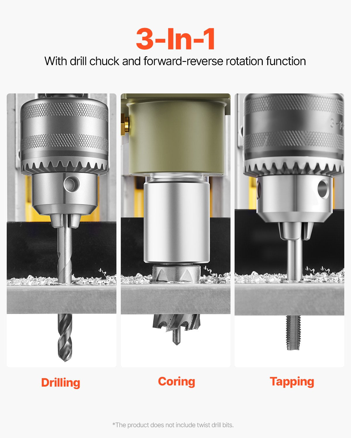 Magnetbohrmaschine, 1200 W, 2810 lbf, Magnetbohrmaschine, 1,6 Zoll Bohrdurchmesser, Gelb