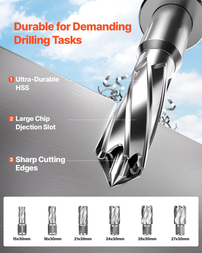 Magnetbohrmaschine, 1400 W, 2878 lbf, Magnetbohrmaschine, 2 Zoll Bohrdurchmesser, 6 Bits, Gelb