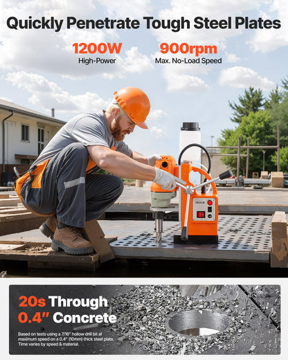 Magnetic Drill Press, 1200 W, 1.5 in Boring Diameter, 2248 lbf Power Mag Drill Press, 900 RPM Speed, with Weldon Shank, Efficient Cooling, for Metal Surface, Industrial and Home Improvement