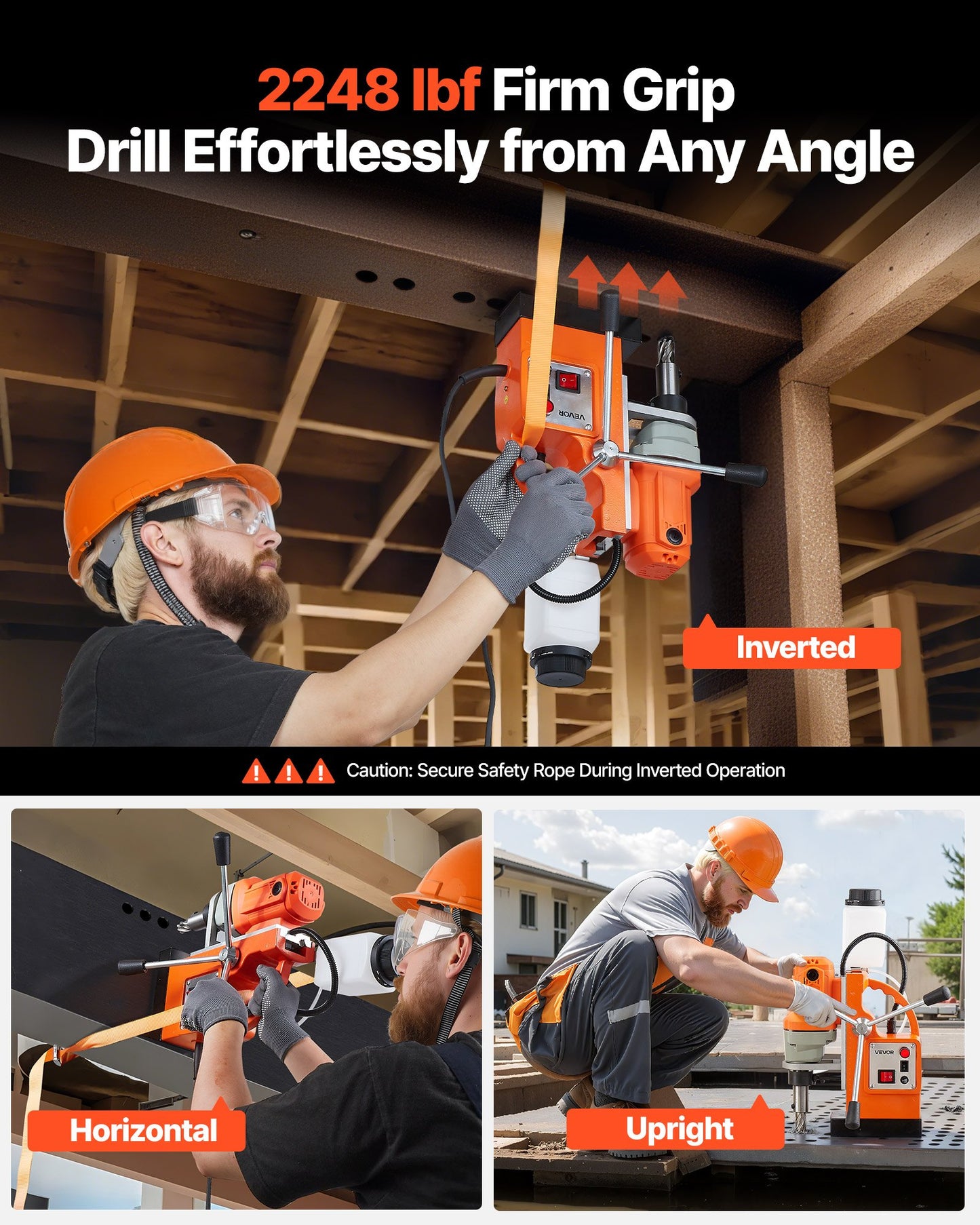 Magnetic Drill Press, 1200 W, 1.5 in Boring Diameter, 2248 lbf Power Mag Drill Press, 900 RPM Speed, with Weldon Shank, Efficient Cooling, for Metal Surface, Industrial and Home Improvement