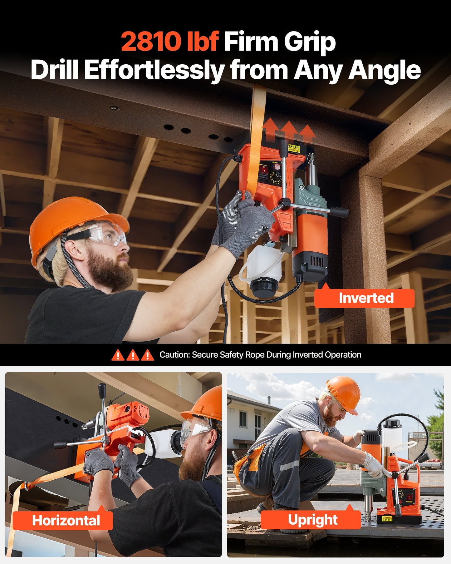 Magnetic Drill Press, 1400 W, 2 in Boring Diameter, 2810 lbf Power Portable Mag Drill Press, 0–800 RPM Adjustable Speed, with Weldon Shank, for Metal Surface, Industrial and Home Improvement