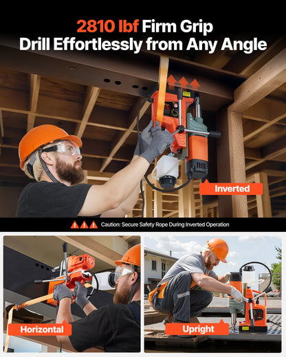 Magnetic Drill Press, 1400 W, 2 in Boring Diameter, 2810 lbf Power Portable Mag Drill Press, 0–800 RPM Adjustable Speed, with Weldon Shank, for Metal Surface, Industrial and Home Improvement
