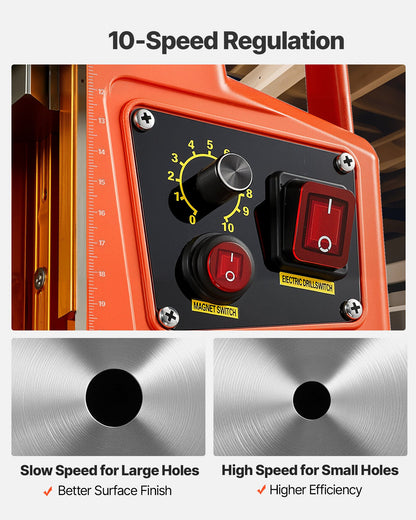 Magnetic Drill Press, 1400 W, 2 in Boring Diameter, 2810 lbf Power Portable Mag Drill Press, 0–800 RPM Adjustable Speed, with Weldon Shank, for Metal Surface, Industrial and Home Improvement