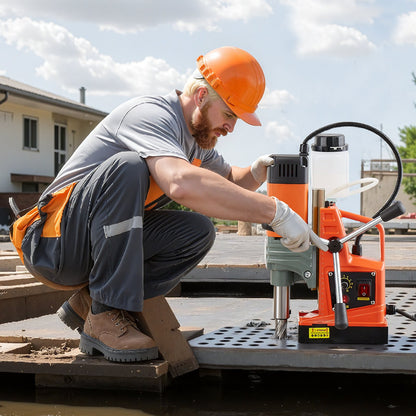 Magnetic Drill Press, 1400 W, 2 in Boring Diameter, 2810 lbf Power Portable Mag Drill Press, 0–800 RPM Adjustable Speed, with Weldon Shank, for Metal Surface, Industrial and Home Improvement