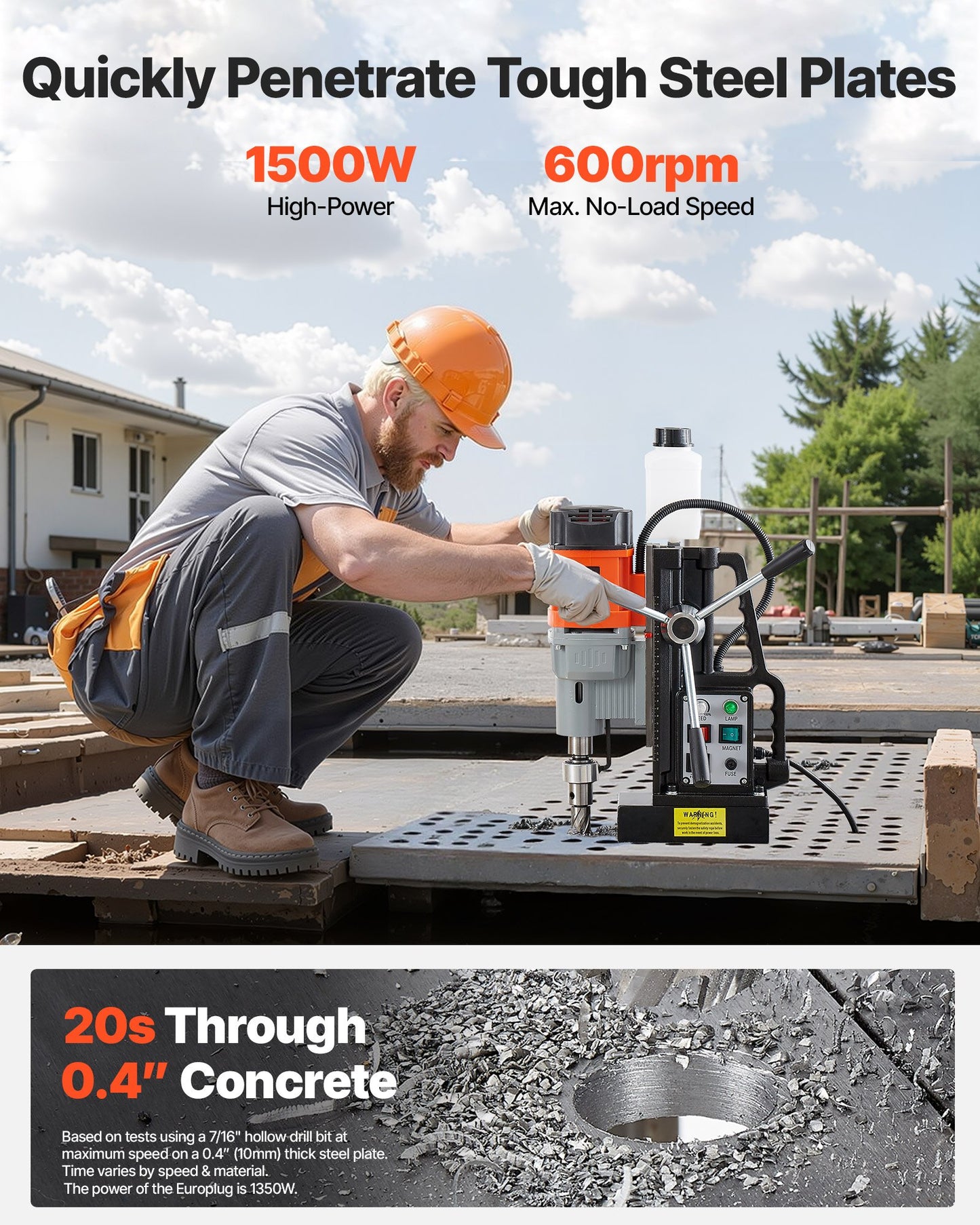 Magnetic Drill Press, 1550 W, 2.4 in Boring Diameter, 2922 lbf Power Mag Drill Press, 0-600 RPM Adjustable Speed, Morse Taper, M3-M16 Tapping, for Metal Surface, Industrial and Home Improvement