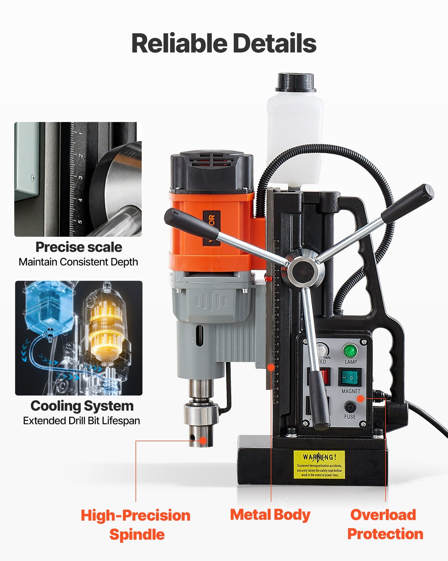 Magnetic Drill Press, 1550 W, 2.4 in Boring Diameter, 2922 lbf Power Mag Drill Press, 0-600 RPM Adjustable Speed, Morse Taper, M3-M16 Tapping, for Metal Surface, Industrial and Home Improvement