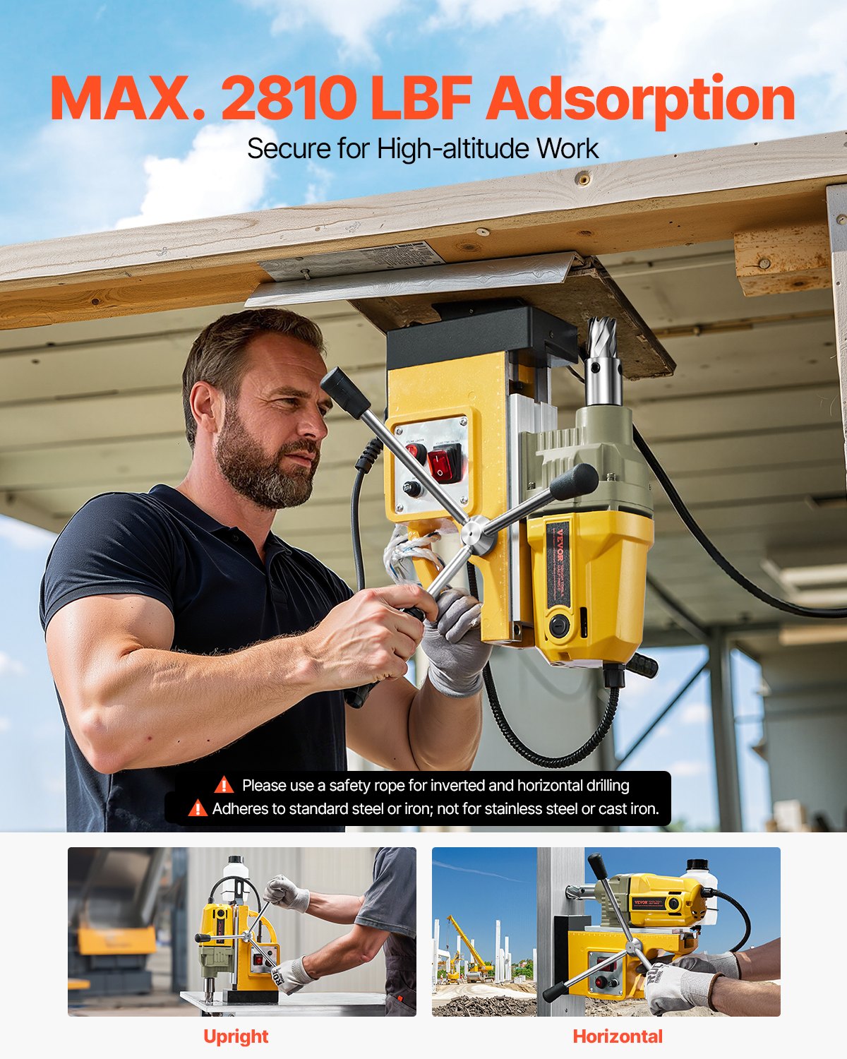 Magnetbohrmaschine 1400 W 2810 lbf Mag Bohrmaschine 1,6 Zoll Bohrdurchmesser 800 U/min