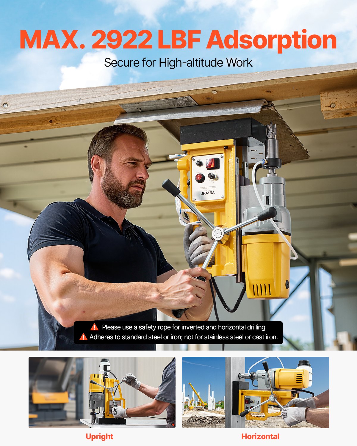 Magnetbohrmaschine 1400 W 2922 lbf Mag Bohrmaschine 2 Zoll Bohrdurchmesser 0–750 U/min