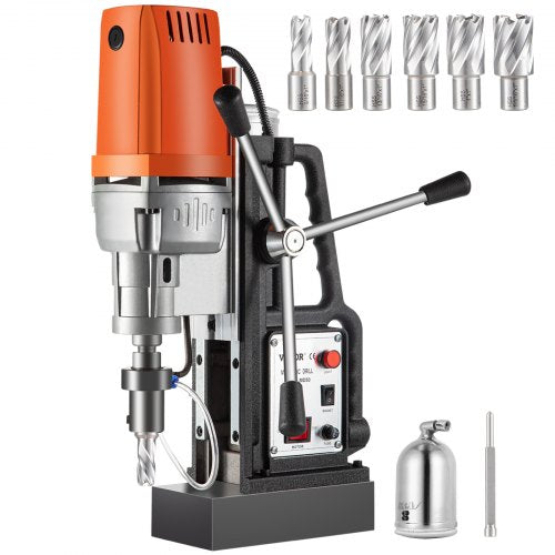 1450W Magnetic Drill Press with 2 Inch Boring Diameter Annular Cutter Machine 2900 LBS 6pcs HSS Annular Cutter Bits,850 RPM Drilling Machine for any Surface Home Improvement Industry Railway