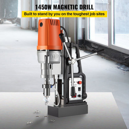 1450W Magnetic Drill Press with 2 Inch Boring Diameter Annular Cutter Machine 2900 LBS 6pcs HSS Annular Cutter Bits,850 RPM Drilling Machine for any Surface Home Improvement Industry Railway