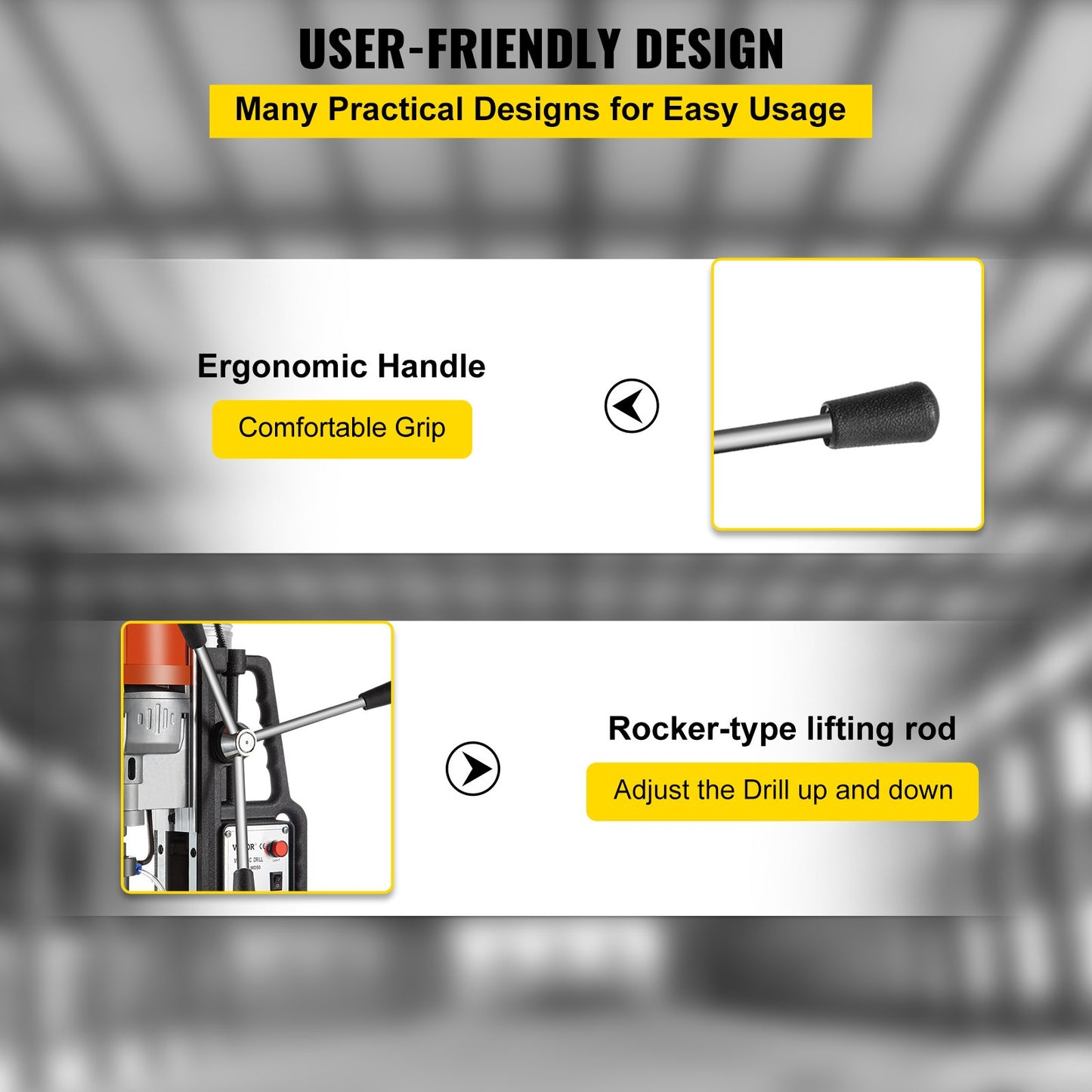 1450W Magnetic Drill Press with 2 Inch Boring Diameter Annular Cutter Machine 2900 LBS 6pcs HSS Annular Cutter Bits,850 RPM Drilling Machine for any Surface Home Improvement Industry Railway