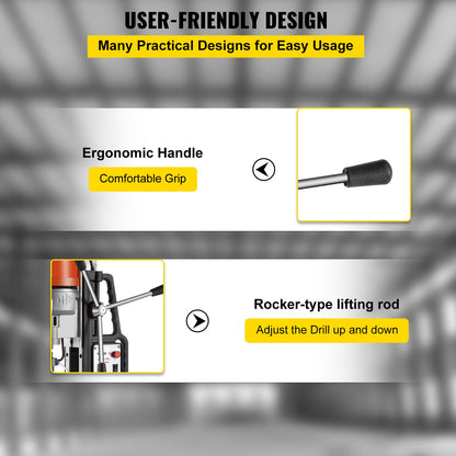1450W Magnetic Drill Press with 2 Inch Boring Diameter Annular Cutter Machine 2900 LBS 6pcs HSS Annular Cutter Bits,850 RPM Drilling Machine for any Surface Home Improvement Industry Railway