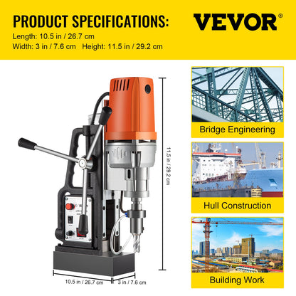 1450W Magnetic Drill Press with 2 Inch Boring Diameter Annular Cutter Machine 2900 LBS 6pcs HSS Annular Cutter Bits,850 RPM Drilling Machine for any Surface Home Improvement Industry Railway