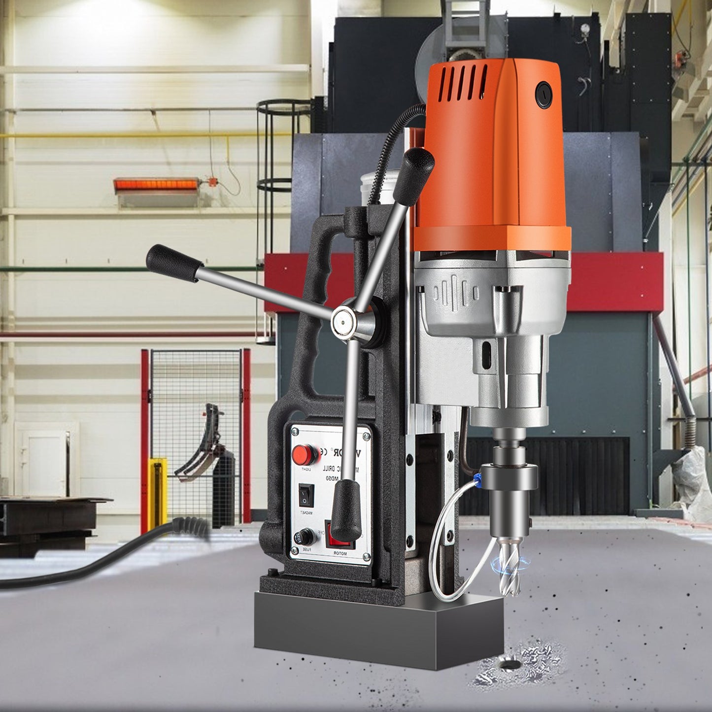 1450W Magnetic Drill Press with 2 Inch Boring Diameter Annular Cutter Machine 2900 LBS 6pcs HSS Annular Cutter Bits,850 RPM Drilling Machine for any Surface Home Improvement Industry Railway