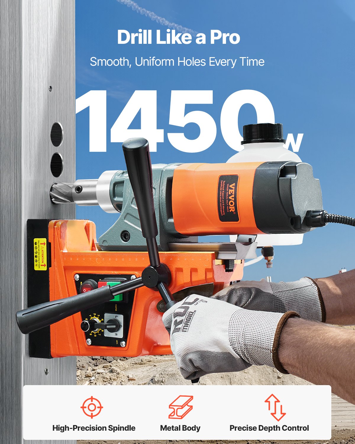 Magnetbohrmaschine, 1450 W, 2810 lbf, tragbare Magnetbohrmaschine, 1,6 Zoll Bohrdurchmesser