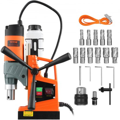 Magnetic Drill, 1450W 1.57" Boring Diameter, 12500N 850 RPM Portable Electric Mag Drill Press, Drilling Machine for any Surface Home Improvement Industry Railway