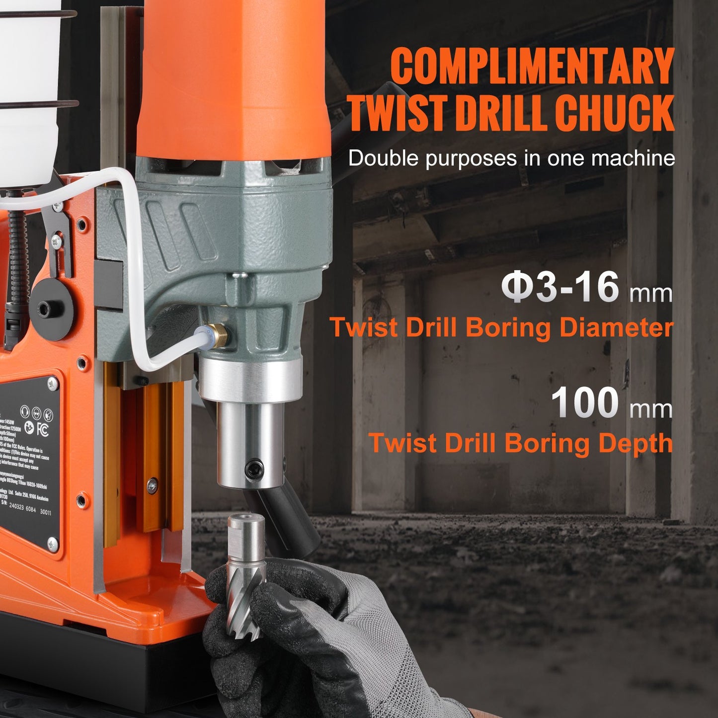 Magnetic Drill, 1450W 1.57" Boring Diameter, 12500N 850 RPM Portable Electric Mag Drill Press, Drilling Machine for any Surface Home Improvement Industry Railway