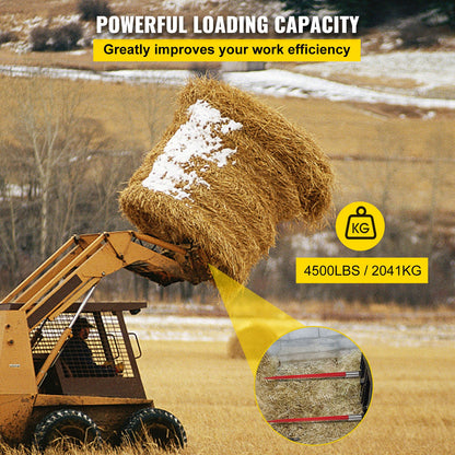 Hay Spear 49" Bale Spear 4500 lbs Capacity, Bale Spike Quick Attach Square Hay Bale Spears 1 3/4" wide, Red Coated Bale Forks, Bale Hay Spike with Hex Nut & Sleeve for Buckets Tractors Loaders
