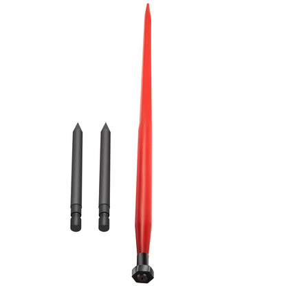 Heuspieß, 124 cm, Ballenspieß, 1366 kg Tragkraft, Ballenspieß mit Schnellbefestigung, quadratische Heuballenspieß, 4,8 cm breit, rot beschichtete Ballengabeln, Heuspieß mit 2 Stabilisierungsspieß, Kegel 2
