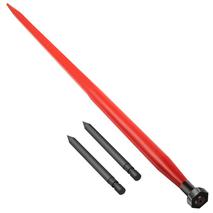 Heuspieß, 124 cm, Ballenspieß, 1366 kg Tragkraft, Ballenspieß mit Schnellbefestigung, quadratische Heuballenspieß, 4,8 cm breit, rot beschichtete Ballengabeln, Heuspieß mit 2 Stabilisierungsspieß, Kegel 2