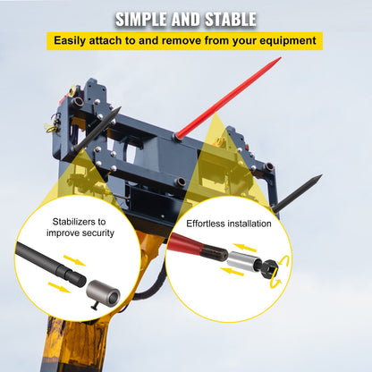 Heuspieß, 124 cm, Ballenspieß, 1366 kg Tragkraft, quadratischer Ballenspieß mit Schnellbefestigung, rot beschichtete Ballengabeln, Ballenspieß mit 2 Stabilisierungsspeeren