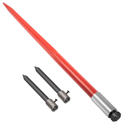 Heuspieß, 124 cm, Ballenspieß, 1366 kg Tragkraft, quadratischer Ballenspieß mit Schnellbefestigung, rot beschichtete Ballengabeln, Ballenspieß mit 2 Stabilisierungsspeeren