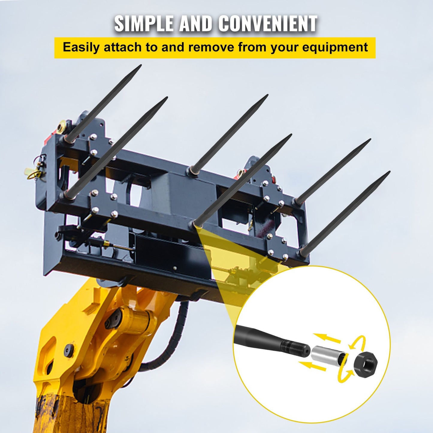 Hay Spear 39\" Bale Spear 3600 lbs Capacity, Bale Spike Quick Attach Square Hay Bale Spears 1 3/4\", Black Coated Bale Forks, Bale Hay Spike with Hex Nut and Sleeve for Buckets Tractors Loaders