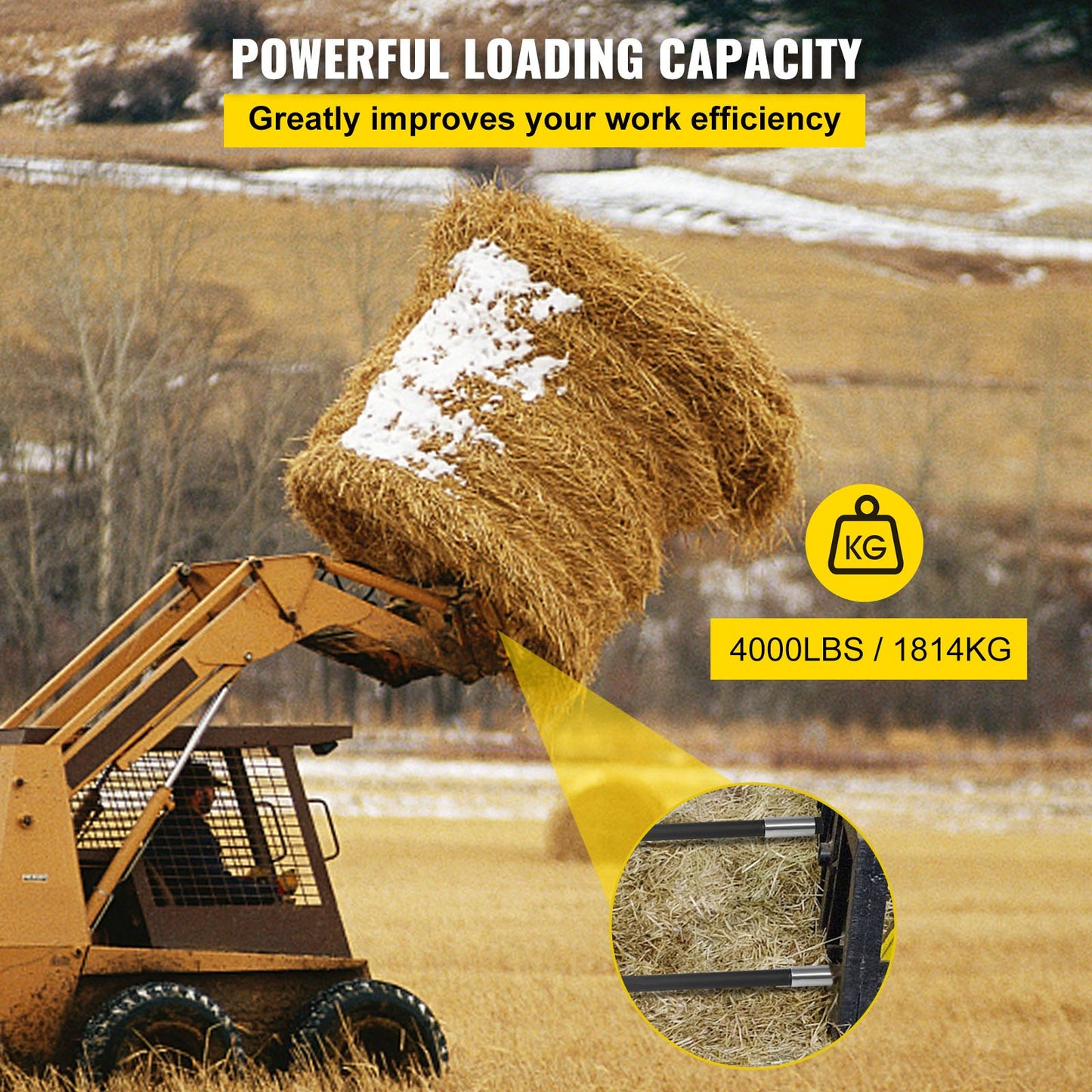 Heuspeere, Ballenspieße, 2 schwarze Heuballenspeere, 49 Zoll, Kapazität, 4000 lbs, 1 3/4 Zoll Durchmesser.