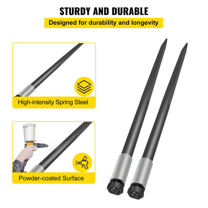 Hay Spear Spears 49\" Hay Bale Spear Spike, 4000 lbs Capacity Quick Attach Square Hay Bale Spears, 2 Pics Black Bale Forks, Bale Hay Spike with Hex Nut & Sleeve for Buckets Tractors Loaders