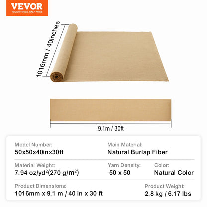 Sackleinen-Stoffrolle, Sackleinen-Baumwickel, 40 Zoll x 30 Fuß, für Bastelarbeiten und Pflanzen