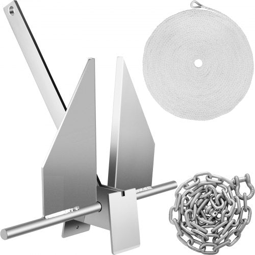 Boat Anchor Kit 13 lb Fluke Style Anchor, Hot Dipped Galvanized Steel Fluke Anchor, Marine Anchor with Anchor, Shackles, Chain, Rope for Boat Mooring on The Beach, Boats from 20'-32'