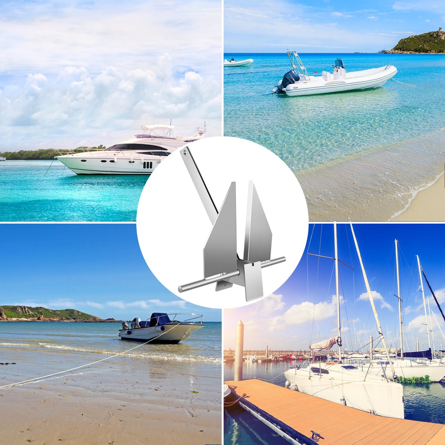 Boat Anchor Kit 8.5 lb Fluke Style Anchor, Hot Dipped Galvanized Steel Fluke Anchor, Marine Anchor with Anchor, Rope, Shackles, Chain for Boat Mooring on The Beach, Boats from 15\'-24\'