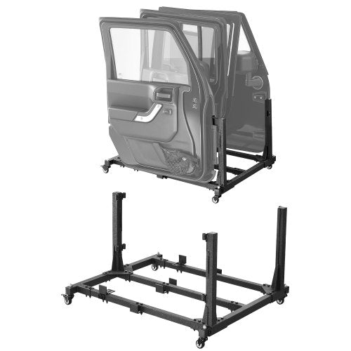 Jeep Door Storage Cart, 4 Doors Moveable Storage Cart Rack with Thickened Rubber Cushion, Sturdy Car Door Holder Cart Fit for Jeep Wrangler JK JKU JL Gladiator