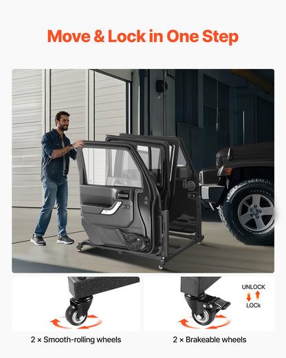Jeep Door Storage Cart, 4 Doors Moveable Storage Cart Rack with Thickened Rubber Cushion, Sturdy Car Door Holder Cart Fit for Jeep Wrangler JK JKU JL Gladiator