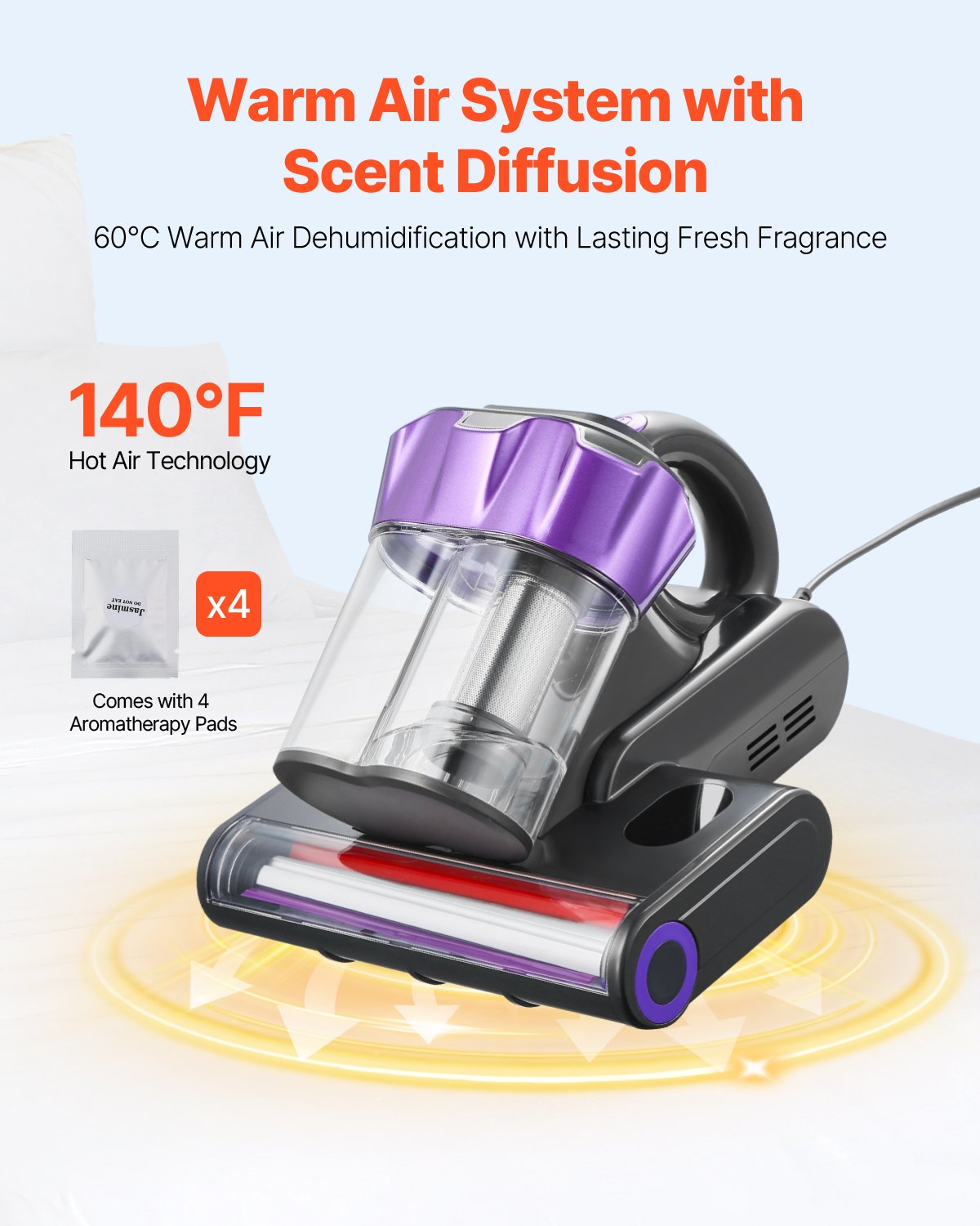 Mattress Vacuum Cleaner, 550W Bed Vacuum Cleaner with 18Kpa Powerful Suction and Dual Dust Bin, HEPA Filter & Heating, Ultrasound Tech & Cleaning Lights, Handheld for Bed, Sofa, Corded, Gray