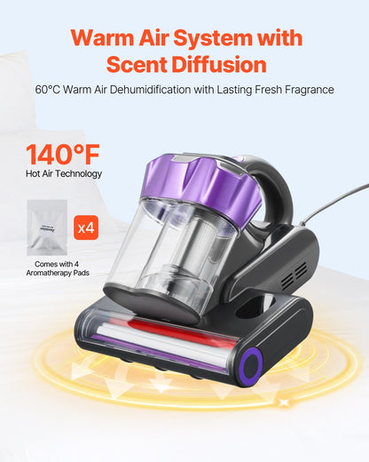 Mattress Vacuum Cleaner, 550W Bed Vacuum Cleaner with 18Kpa Powerful Suction and Dual Dust Bin, HEPA Filter & Heating, Ultrasound Tech & Cleaning Lights, Handheld for Bed, Sofa, Corded, Gray