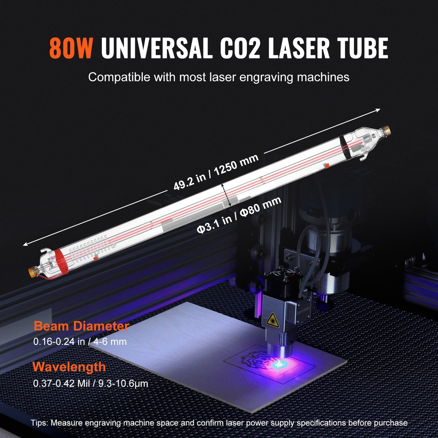 90W CO2 laser tube 49.2 inch/1250mm borosilicate glass laser cutting tube