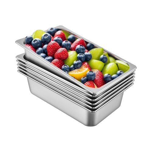6 Pack Steam Table Pans 20.9 x 12.8 x 5.9 Inch Deep Steam Table Pan Full Size 20.5L Deep Food Container Stainless Steel Oven Tray Hotel Pans Anti-Jam Steam Table Food Pan