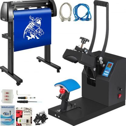 5.5x3.5 inch Cap Heat Press & 53 Inch Vinyl Cutter Machine w/ Floor Stand