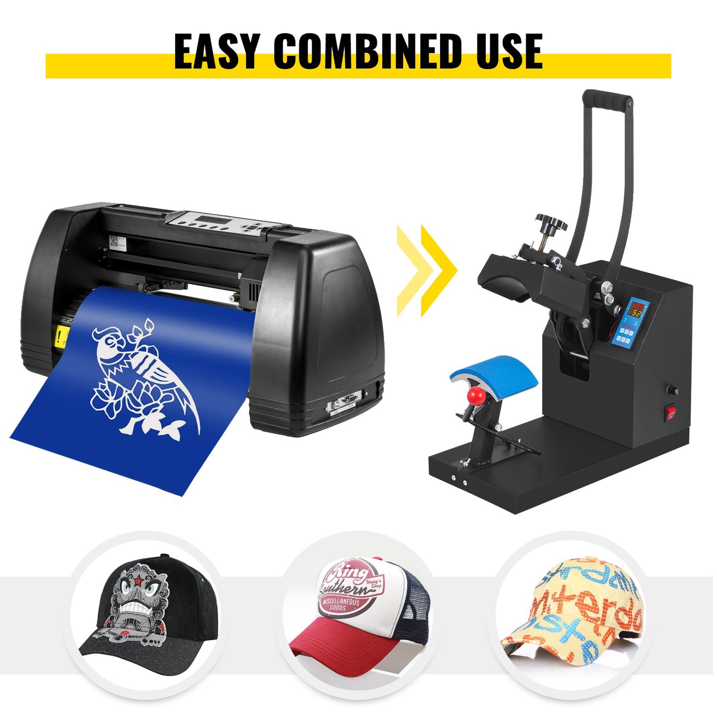 5.5x3.5 inch Cap Heat Press & 53 Inch Vinyl Cutter Machine w/ Floor Stand