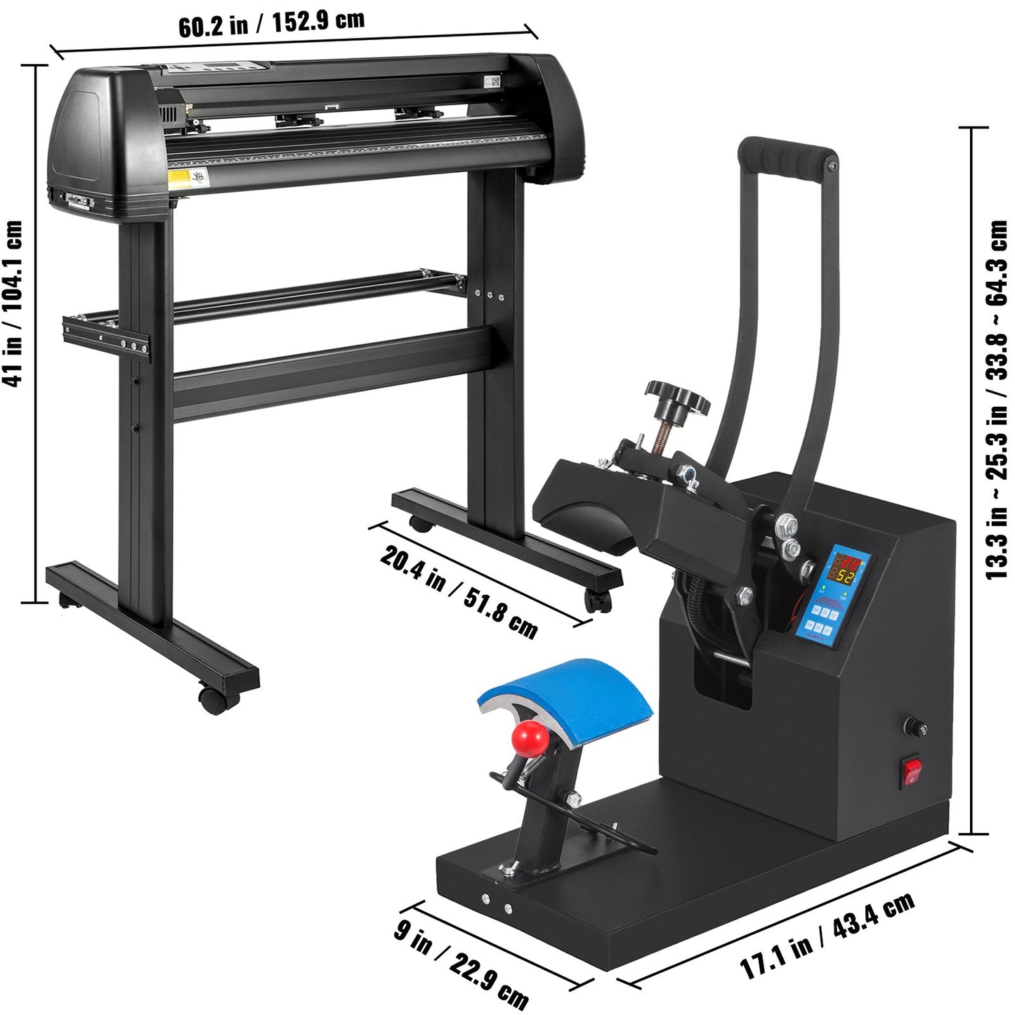 5.5x3.5 inch Cap Heat Press & 53 Inch Vinyl Cutter Machine w/ Floor Stand