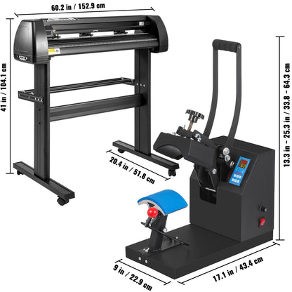 5.5x3.5 inch Cap Heat Press & 53 Inch Vinyl Cutter Machine w/ Floor Stand