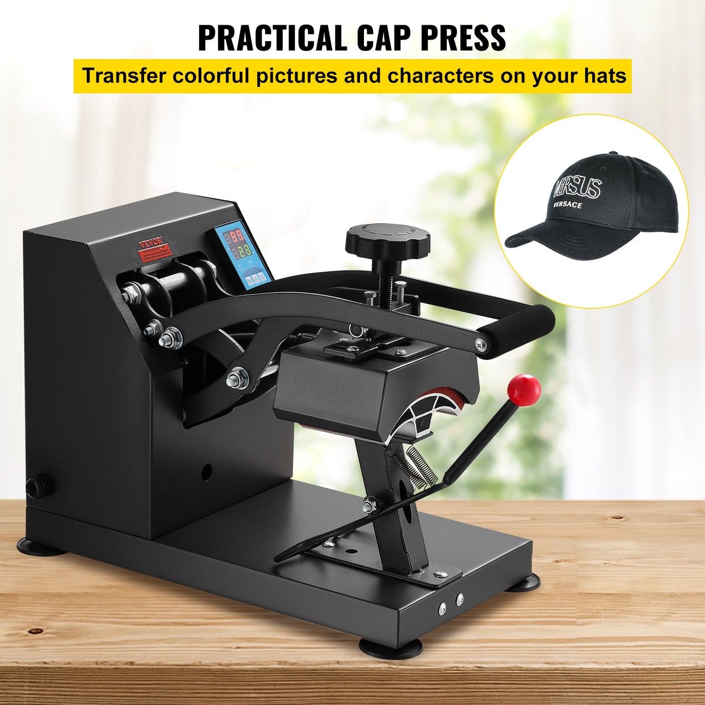 Heat Press 6x3.75Inch Curved Element Hat Press Clamshell Design Heat Press for Hats Rigid Steel Frame No Stick Digital LCD Timer and Temperature Control (6x3.75Inch Clamshell Design)