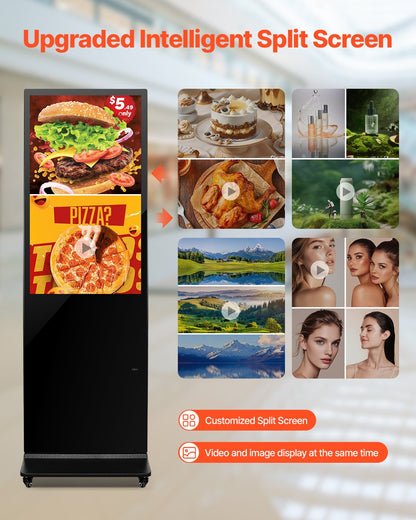 43 Inch Digital Signage Display, Touchscreen Digital Kiosk, Indoor Floor Standing Kiosk Display, 2K UHD LCD Screen, 2GB RAM & 32GB ROM, with WiFi HDMI/USB Input, Commercial Advertising Display