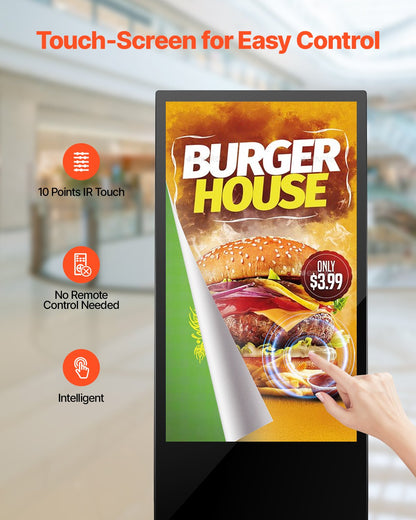 43 Inch Digital Signage Display, Touchscreen Digital Kiosk, Indoor Floor Standing Kiosk Display, 2K UHD LCD Screen, 2GB RAM & 32GB ROM, with WiFi HDMI/USB Input, Commercial Advertising Display