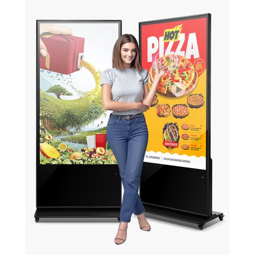 65 Inch Digital Signage Display, Touchscreen Digital Kiosk, Indoor Floor Standing Kiosk Display, 4K UHD LCD Screen, 2GB RAM & 32GB ROM, with WiFi HDMI/USB Input, Commercial Advertising Display